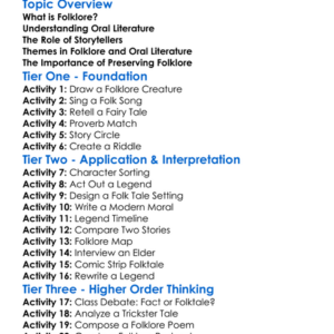 Folklore And Oral Literature Worksheet Activity Booklet
