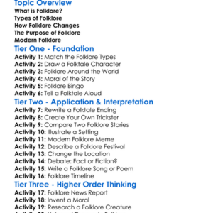 Folklore Worksheet Activity Booklet