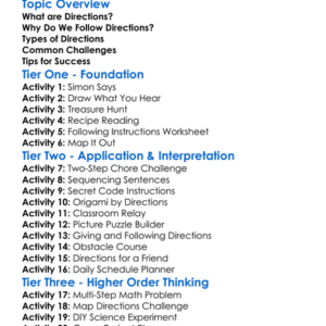 Following Directions Worksheet Activity Booklet