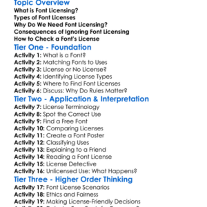 Font Licensing Worksheet Activity Booklet