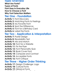 Font Selection Worksheet Activity Booklet