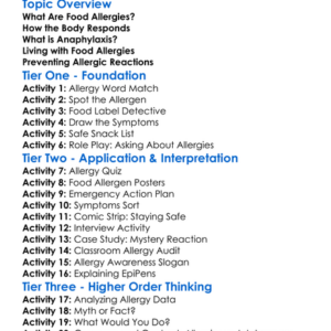 Food Allergies And Anaphylaxis Worksheet Activity Booklet