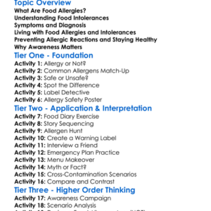 Food Allergies And Intolerances Worksheet Activity Booklet