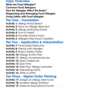 Food Allergies Worksheet Activity Booklet