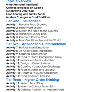 Food And Cuisine Traditions Worksheet Activity Booklet