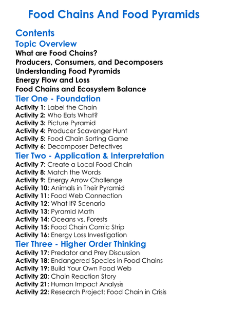 Food Chains And Food Pyramids Worksheet Activity Booklet
