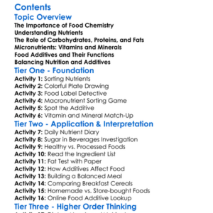 Food Chemistry Nutrients And Additives Worksheet Activity Booklet