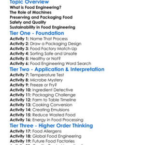 Food Engineering Worksheet Activity Booklet