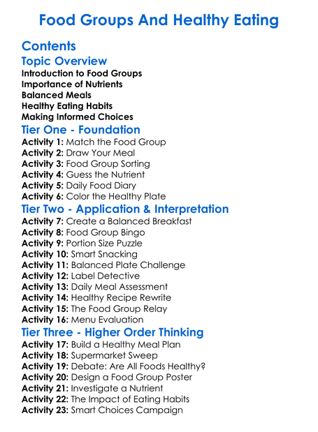 Food Groups And Healthy Eating Worksheet Activity Booklet