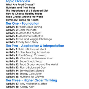 Food Groups And Nutrients Worksheet Activity Booklet