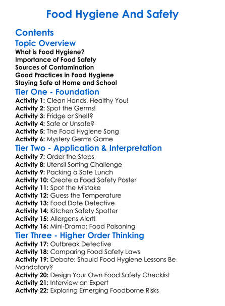 Food Hygiene And Safety Worksheet Activity Booklet