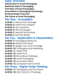 Food Packaging Technology Worksheet Activity Booklet