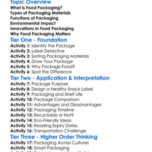 Food Packaging Worksheet Activity Booklet
