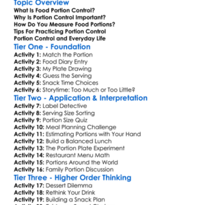 Food Portion Control Worksheet Activity Booklet