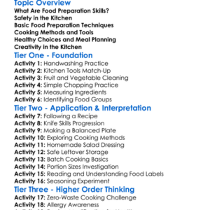 Food Preparation Skills Worksheet Activity Booklet