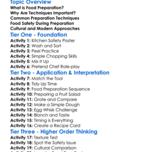 Food Preparation Techniques Worksheet Activity Booklet