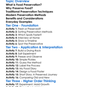Food Preservation Methods Worksheet Activity Booklet
