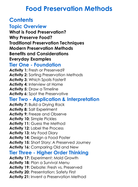 Food Preservation Methods Worksheet Activity Booklet