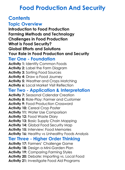 Food Production And Security Worksheet Activity Booklet