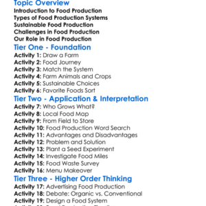 Food Production Systems Worksheet Activity Booklet