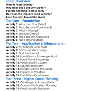 Food Security Worksheet Activity Booklet