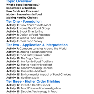 Food Technology And Nutrition Worksheet Activity Booklet
