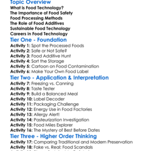 Food Technology Basics Worksheet Activity Booklet
