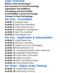 Food Technology Fundamentals Worksheet Activity Booklet