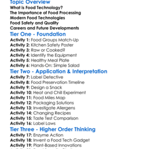 Food Technology Worksheet Activity Booklet