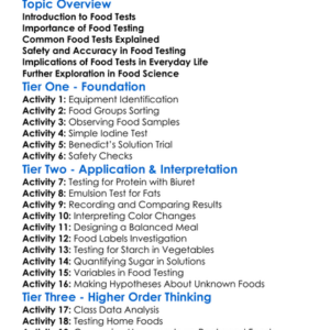 Food Tests Worksheet Activity Booklet