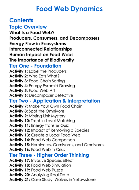 Food Web Dynamics Worksheet Activity Booklet