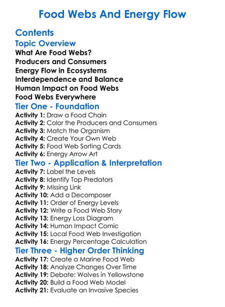 Food Webs And Energy Flow Worksheet Activity Booklet
