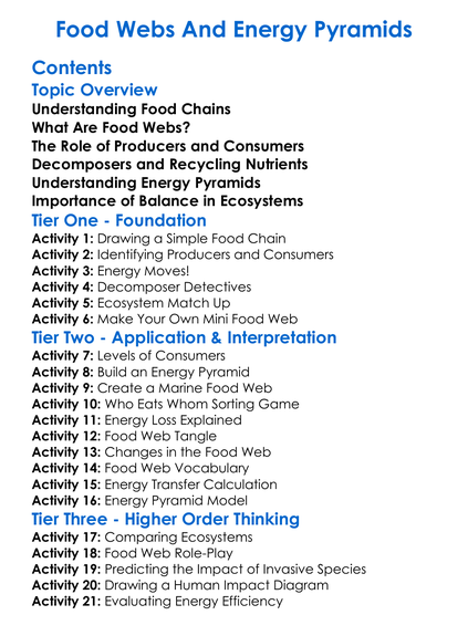 Food Webs And Energy Pyramids Worksheet Activity Booklet