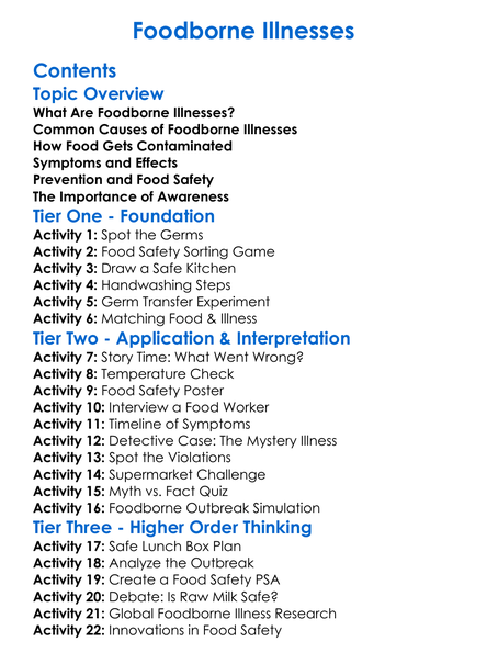 Foodborne Illnesses Worksheet Activity Booklet