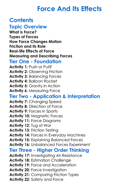 Force And Its Effects Worksheet Activity Booklet