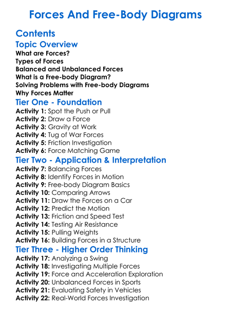 Forces And Free-Body Diagrams Worksheet Activity Booklet