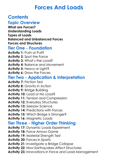 Forces And Loads Worksheet Activity Booklet