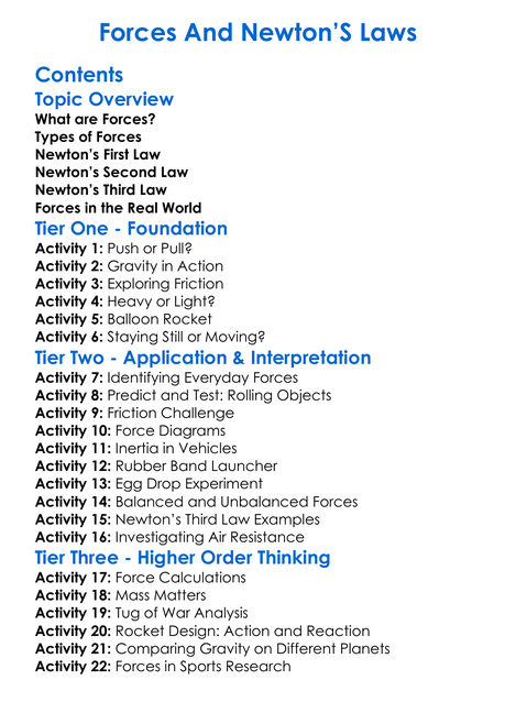 Forces And Newtons Laws Worksheet Activity Booklet