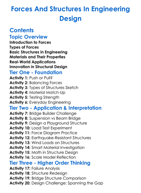 Forces And Structures In Engineering Design Worksheet Activity Booklet