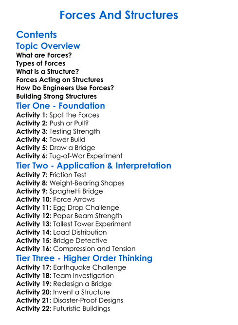 Forces And Structures Worksheet Activity Booklet
