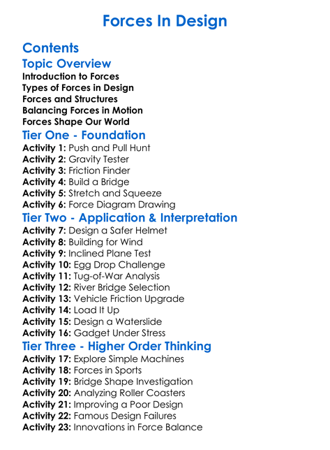Forces In Design Worksheet Activity Booklet