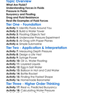 Forces In Fluids Worksheet Activity Booklet