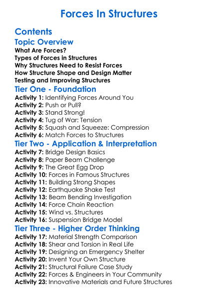 Forces In Structures Worksheet Activity Booklet