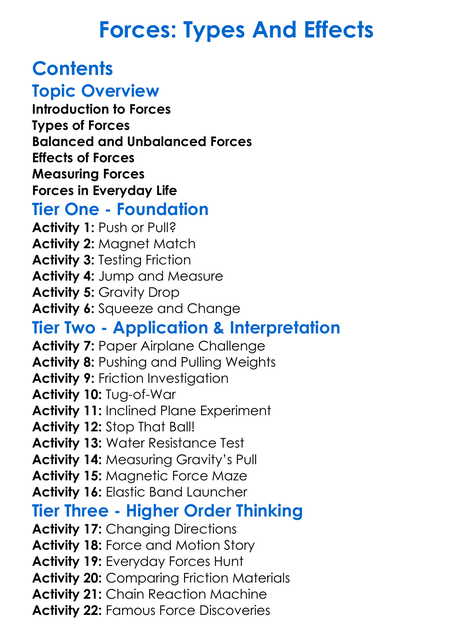 Forces Types And Effects Worksheet Activity Booklet