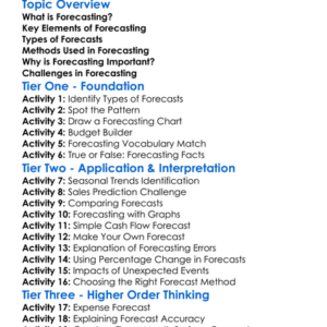 Forecasting In Accounting Worksheet Activity Booklet