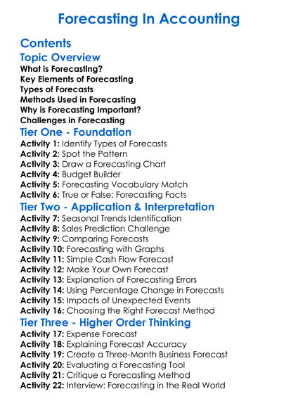 Forecasting In Accounting Worksheet Activity Booklet