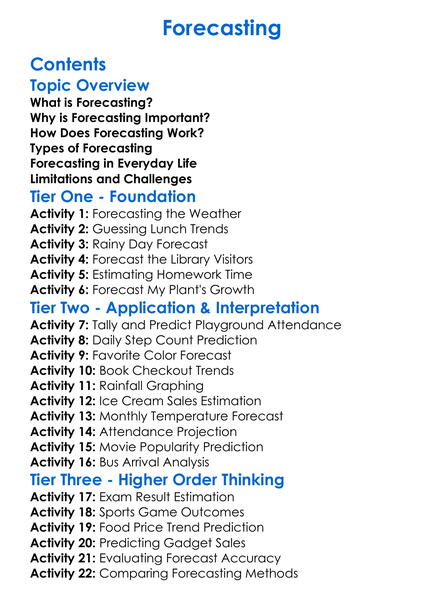 Forecasting Worksheet Activity Booklet