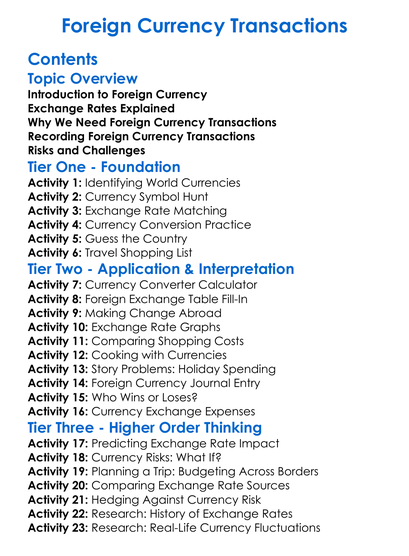 Foreign Currency Transactions Worksheet Activity Booklet