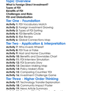 Foreign Direct Investment Worksheet Activity Booklet