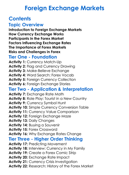 Foreign Exchange Markets Worksheet Activity Booklet